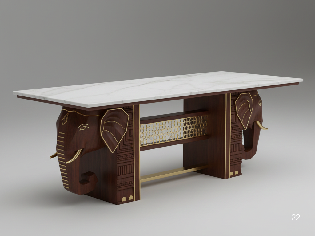 Hand-carved solid wood elephant pillar dining table